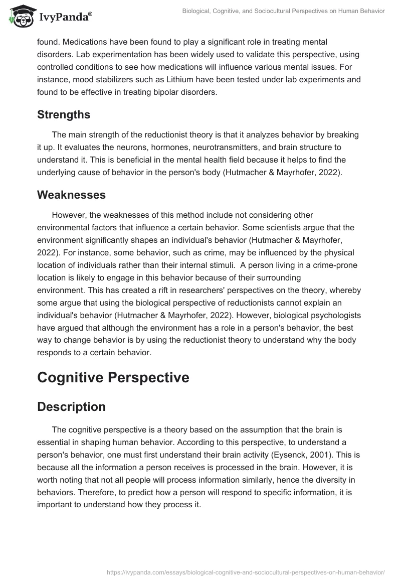 Biological, Cognitive, and Sociocultural Perspectives on Human Behavior. Page 2