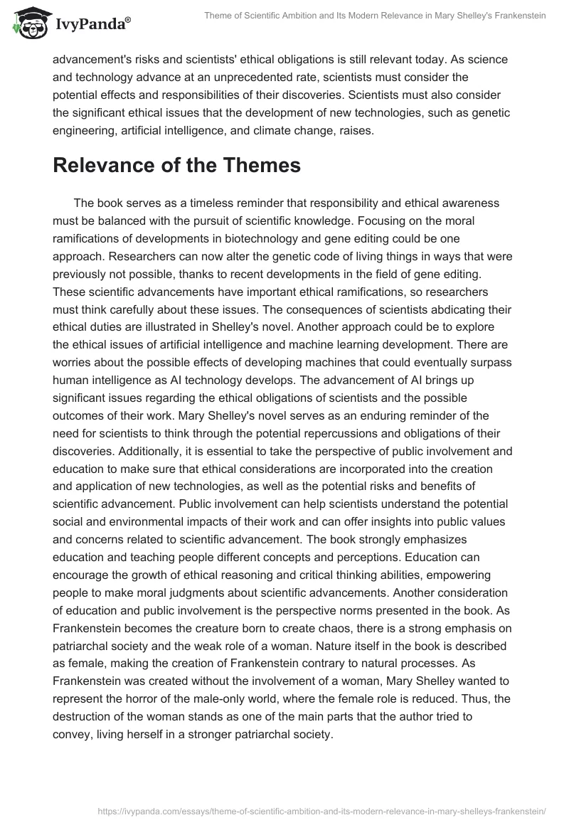 Theme of Scientific Ambition and Its Modern Relevance in Mary Shelley's "Frankenstein". Page 2
