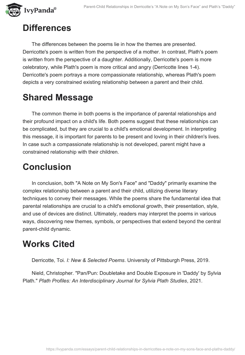 Parent-Child Relationships in Derricotte’s “A Note on My Son’s Face” and Plath’s “Daddy”. Page 2