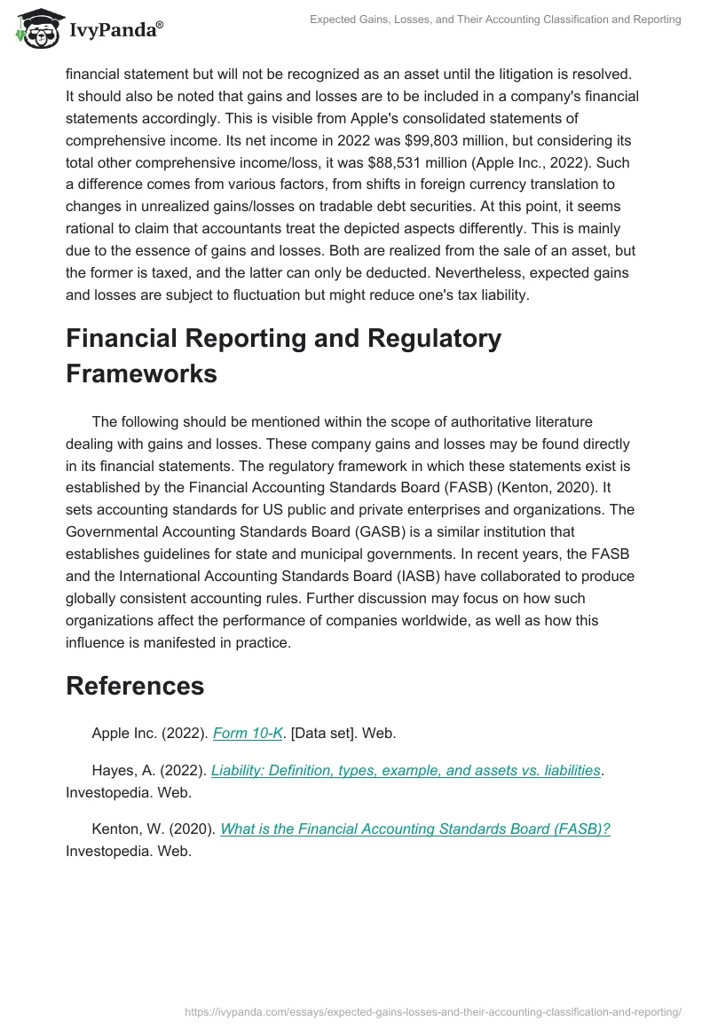 Expected Gains, Losses, and Their Accounting Classification and Reporting. Page 2