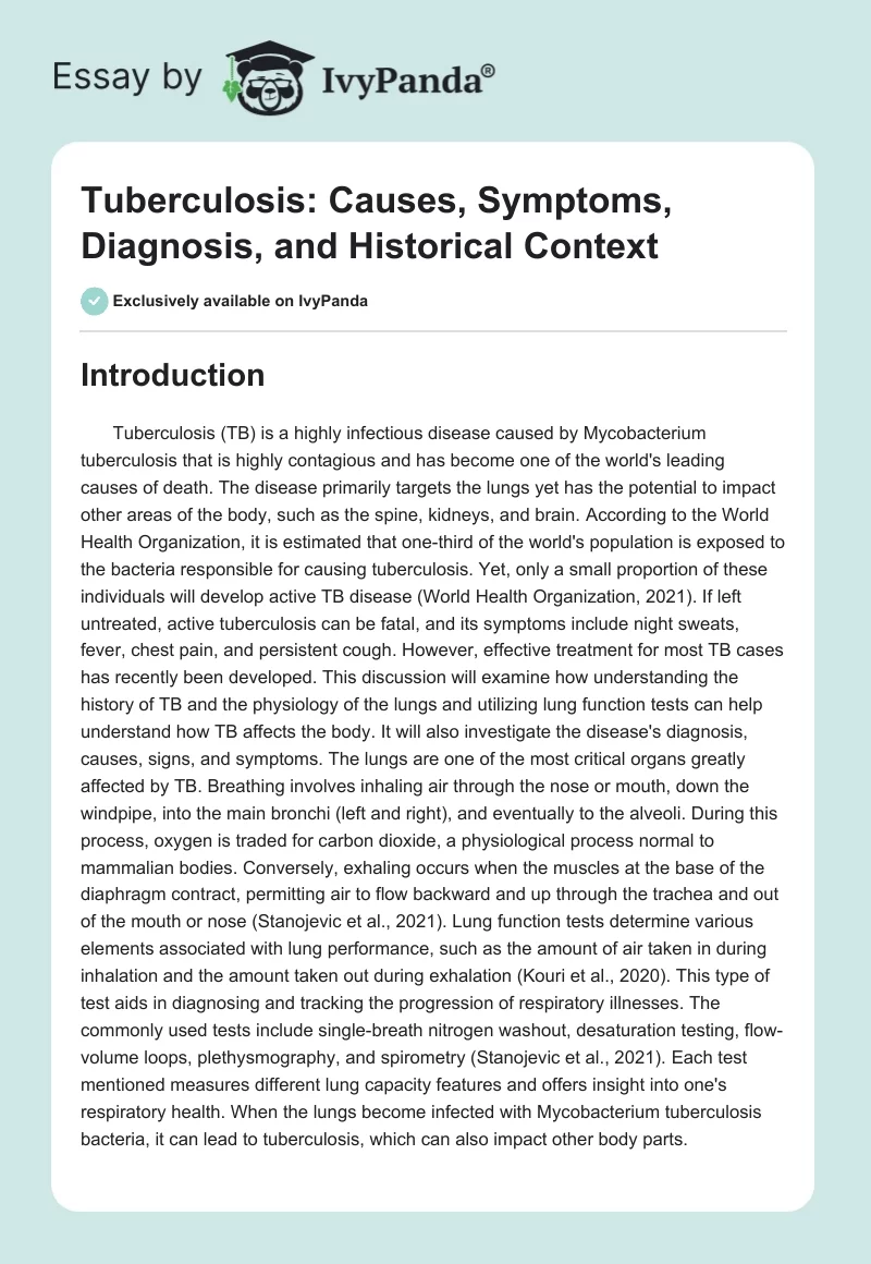 Tuberculosis: Causes, Symptoms, Diagnosis, and Historical Context. Page 1
