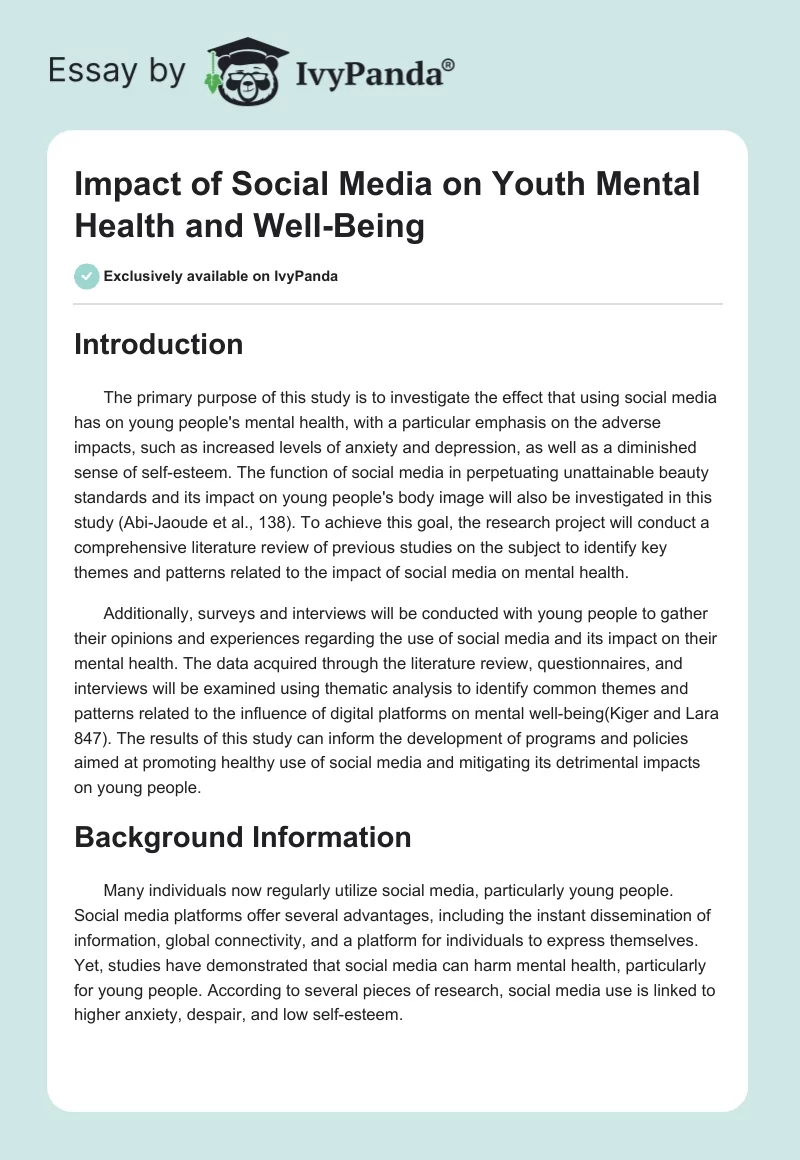 Impact of Social Media on Youth Mental Health and Well-Being. Page 1