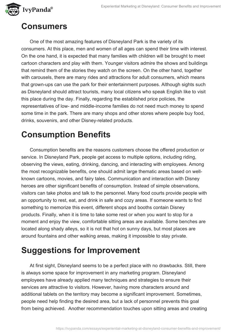 Experiential Marketing at Disneyland: Consumer Benefits and Improvement. Page 2