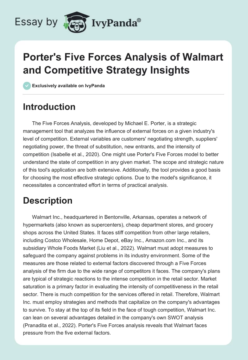 Porter's Five Forces Analysis of Walmart and Competitive Strategy Insights. Page 1