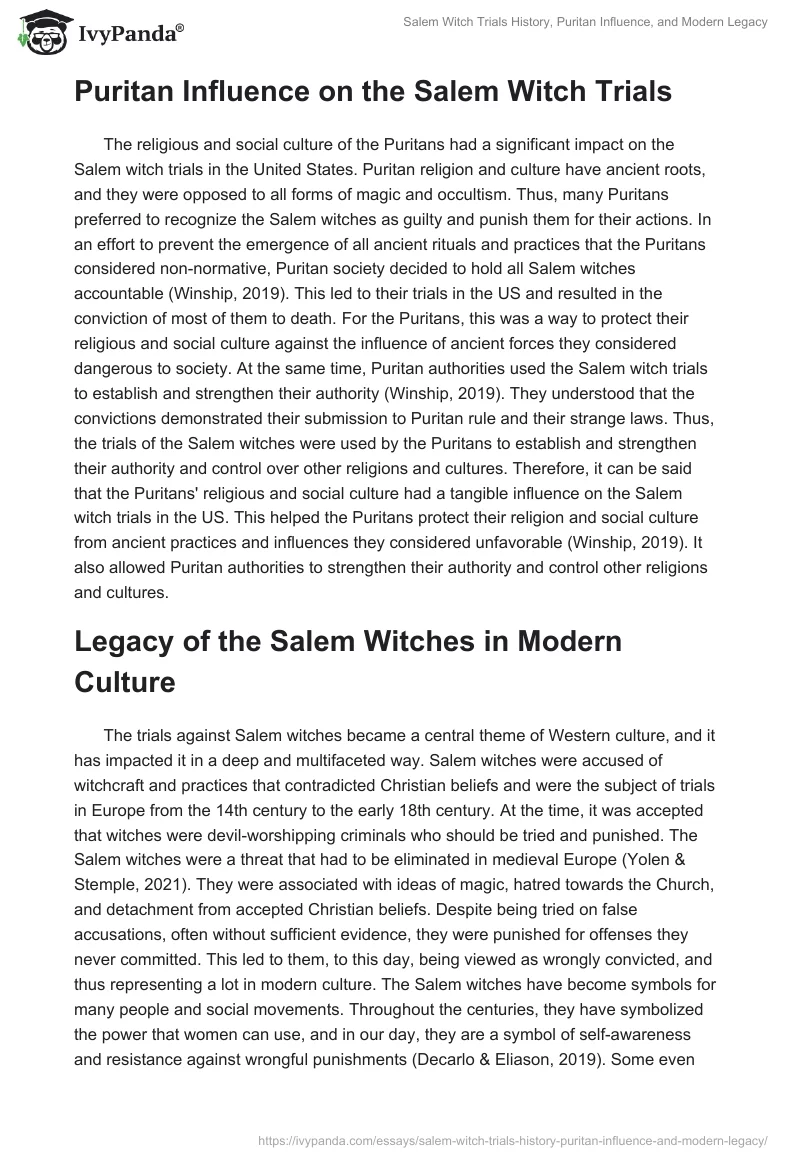 Salem Witch Trials History, Puritan Influence, and Modern Legacy. Page 2