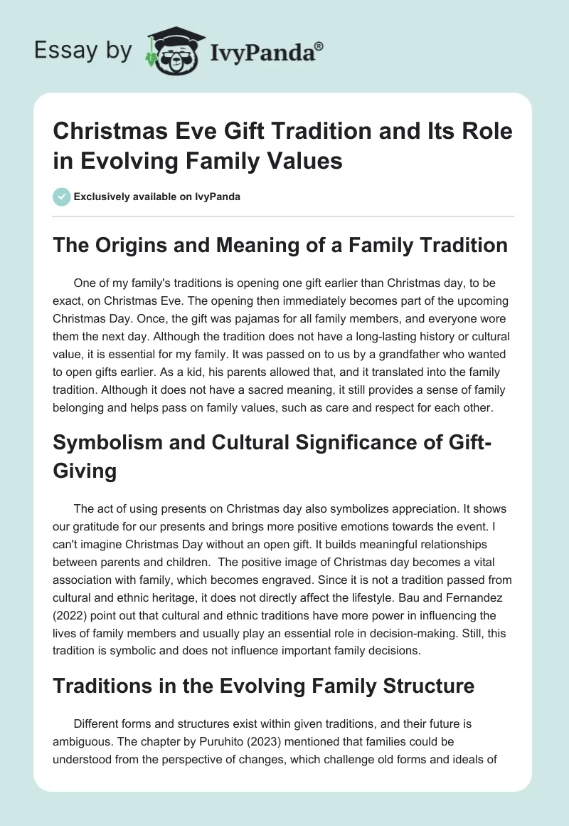 Christmas Eve Gift Tradition and Its Role in Evolving Family Values. Page 1