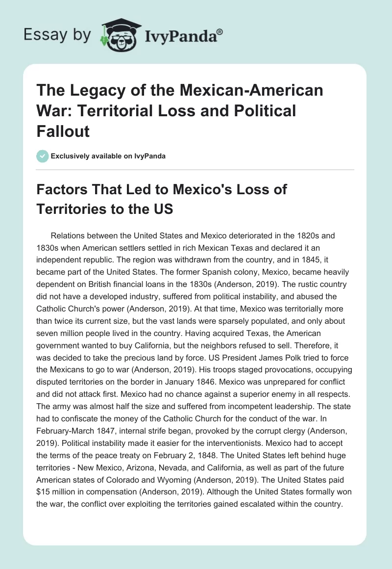 The Legacy of the Mexican-American War: Territorial Loss and Political Fallout. Page 1