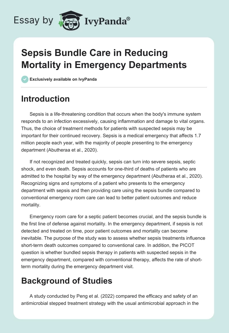 Sepsis Bundle Care in Reducing Mortality in Emergency Departments. Page 1
