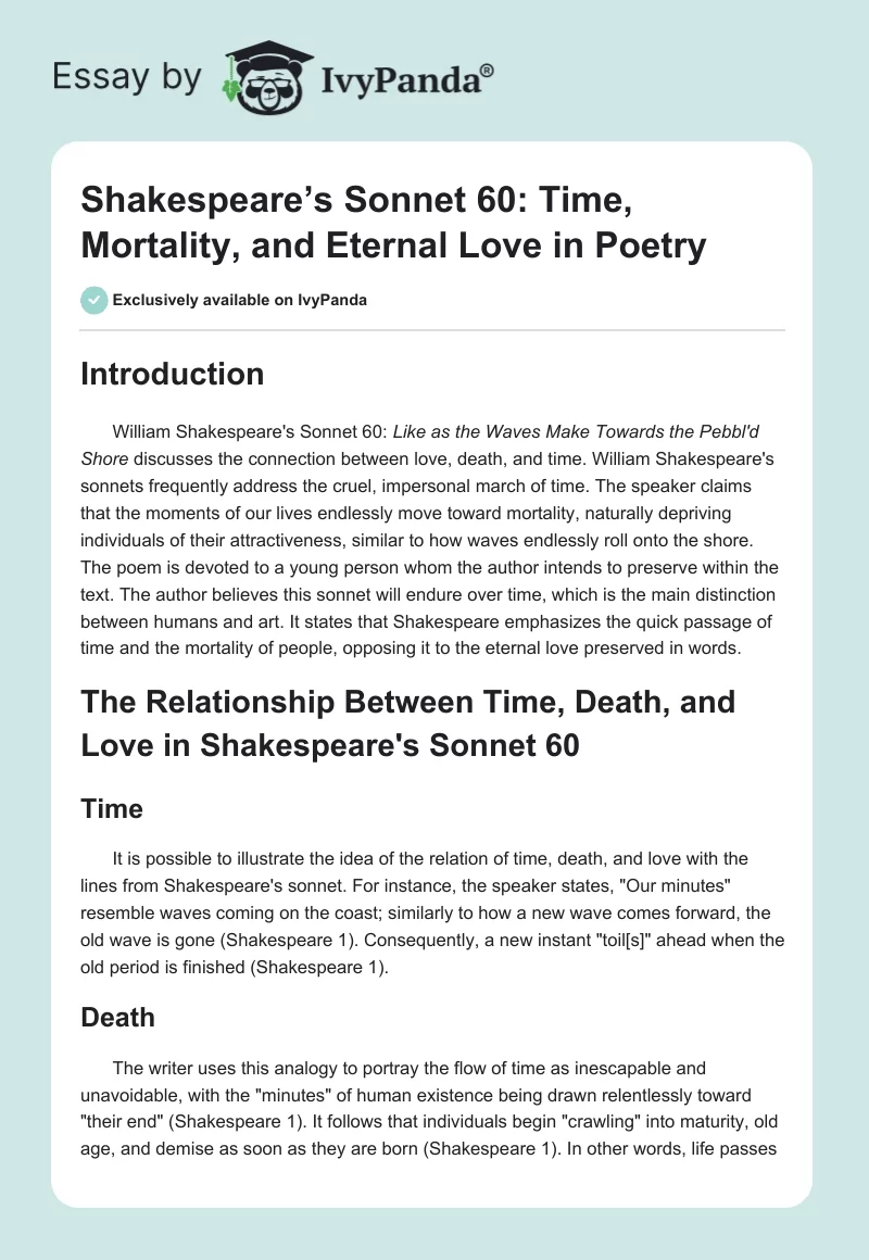 Shakespeare’s Sonnet 60: Time, Mortality, and Eternal Love in Poetry. Page 1