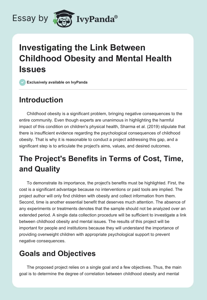 Investigating the Link Between Childhood Obesity and Mental Health Issues. Page 1