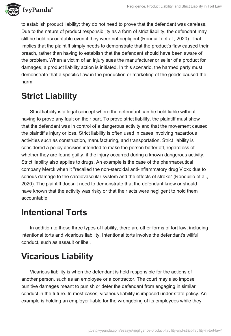 Negligence, Product Liability, and Strict Liability in Tort Law. Page 2