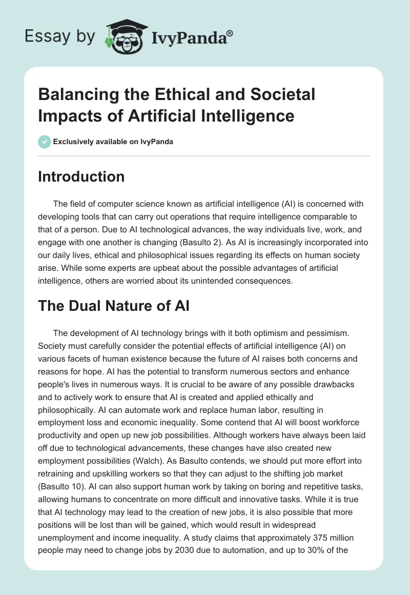 Balancing the Ethical and Societal Impacts of Artificial Intelligence. Page 1