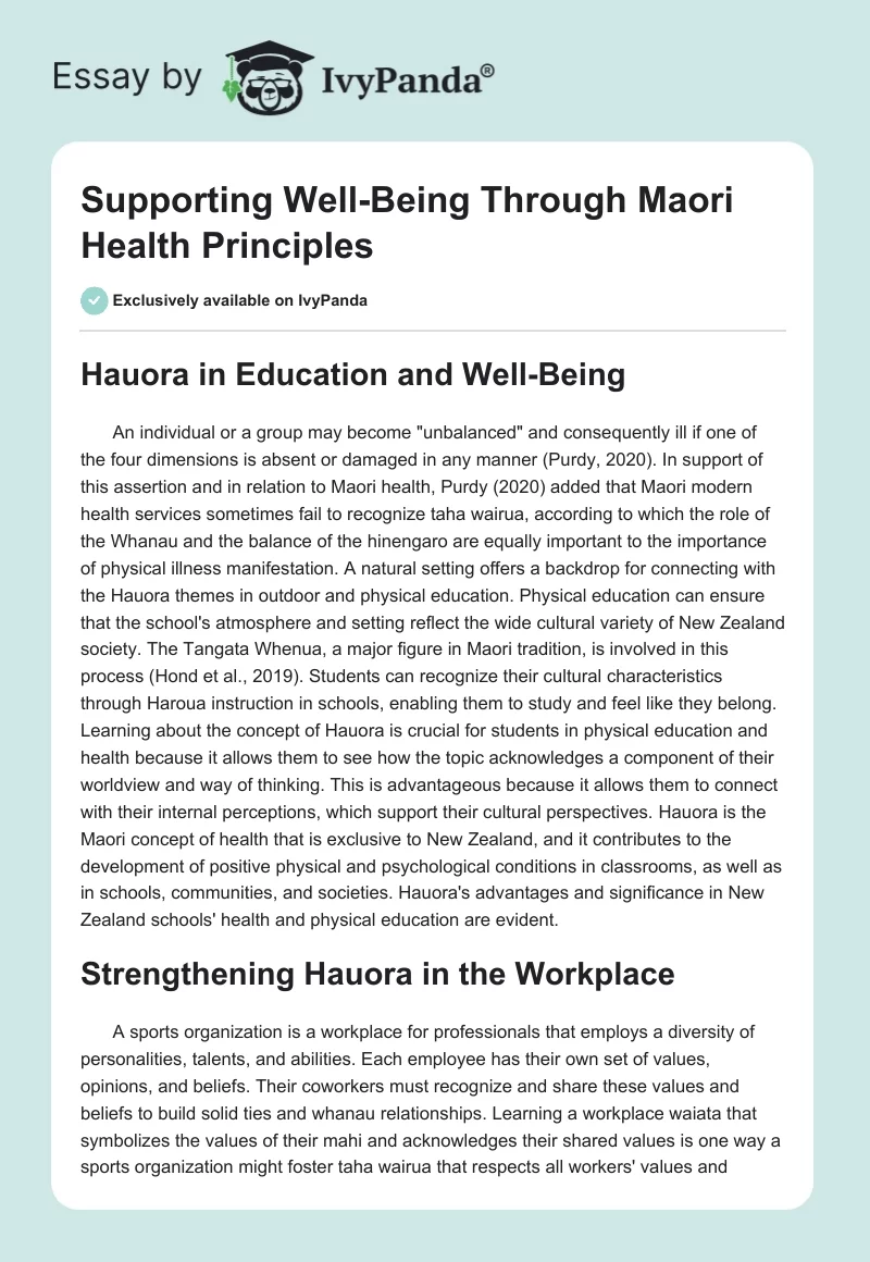 Supporting Well-Being Through Maori Health Principles. Page 1