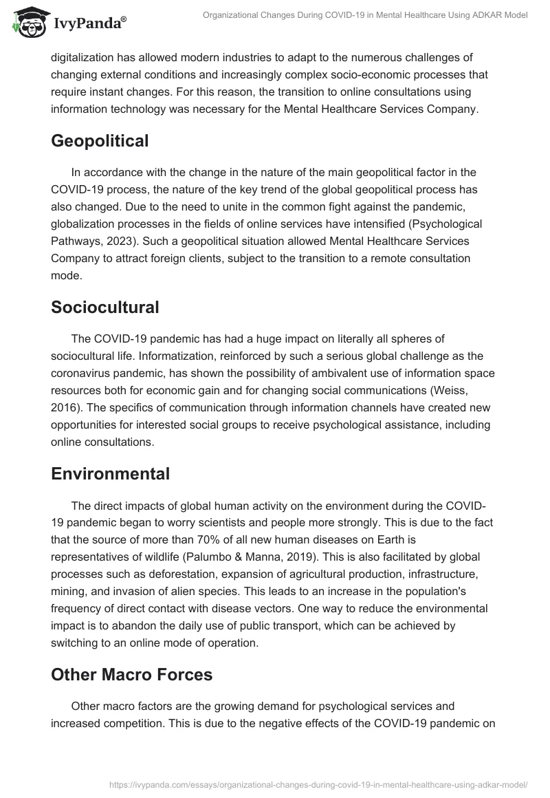 Organizational Changes During COVID-19 in Mental Healthcare Using ADKAR Model. Page 2