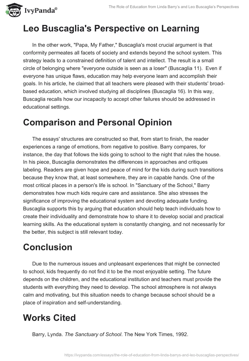 The Role of Education from Linda Barry’s and Leo Buscaglia’s Perspectives. Page 2