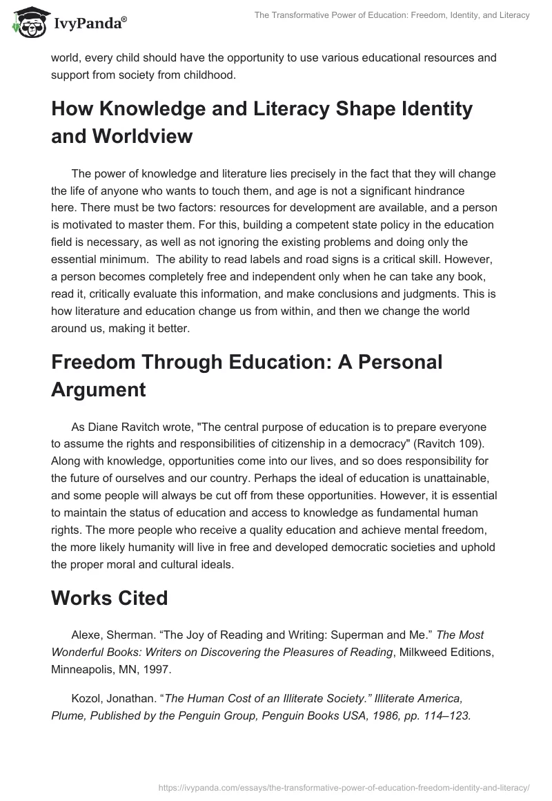 The Transformative Power of Education: Freedom, Identity, and Literacy. Page 2