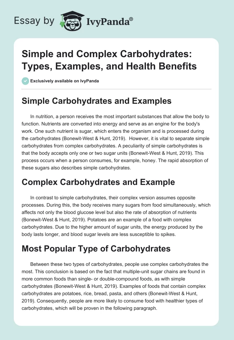 Simple and Complex Carbohydrates: Types, Examples, and Health Benefits. Page 1