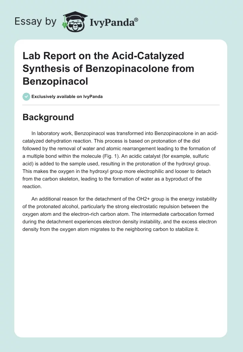 Lab Report on the Acid-Catalyzed Synthesis of Benzopinacolone from Benzopinacol. Page 1