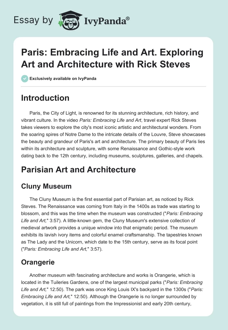 Paris: Embracing Life and Art. Exploring Art and Architecture with Rick Steves. Page 1