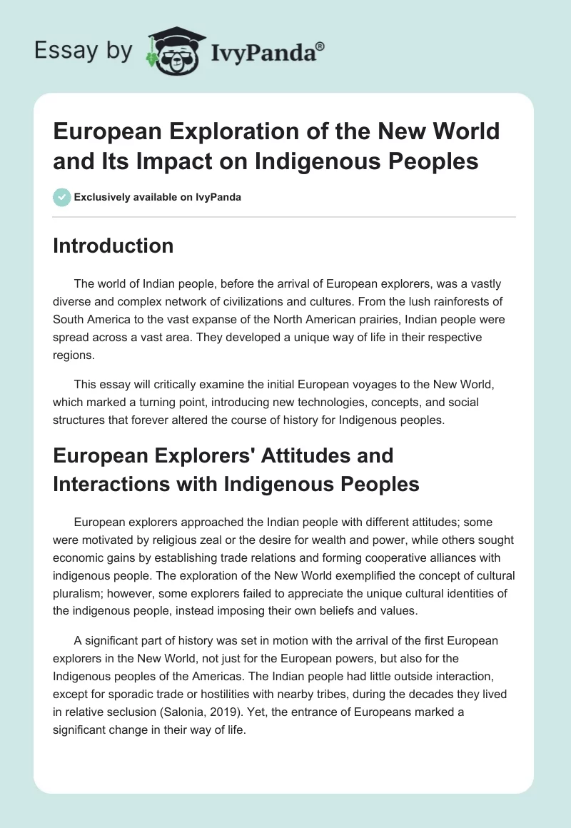 European Exploration of the New World and Its Impact on Indigenous Peoples. Page 1