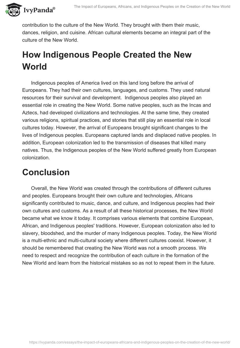 The Impact of Europeans, Africans, and Indigenous Peoples on the Creation of the New World. Page 2
