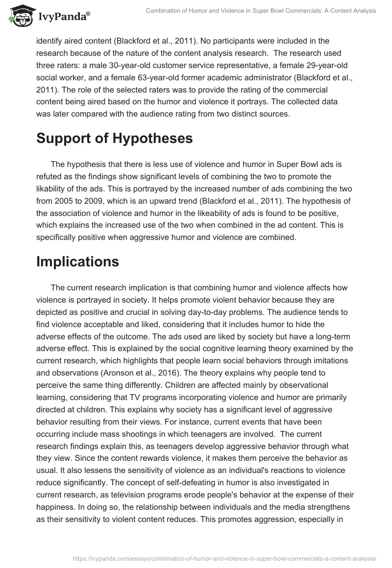 Combination of Humor and Violence in Super Bowl Commercials: A Content Analysis. Page 2