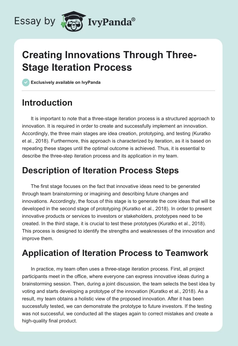 Creating Innovations Through Three-Stage Iteration Process. Page 1