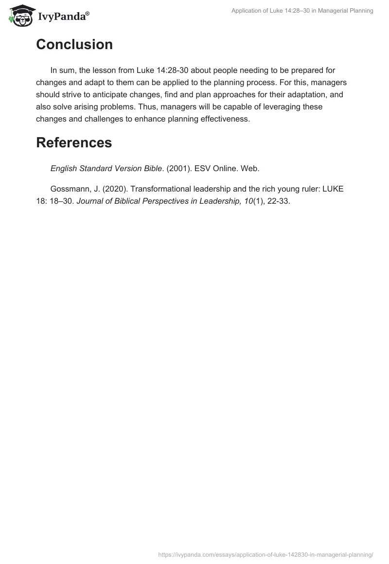 Application of Luke 14:28–30 in Managerial Planning. Page 2