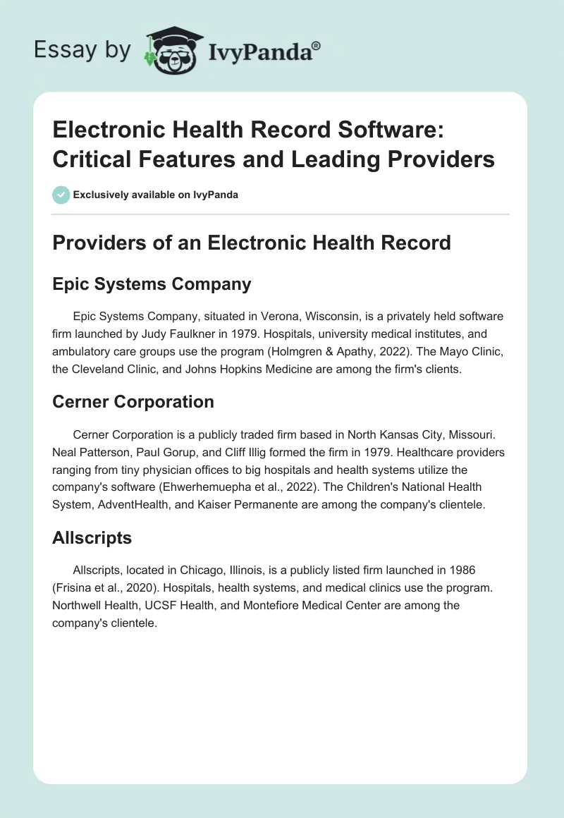 Electronic Health Record Software: Critical Features and Leading Providers. Page 1