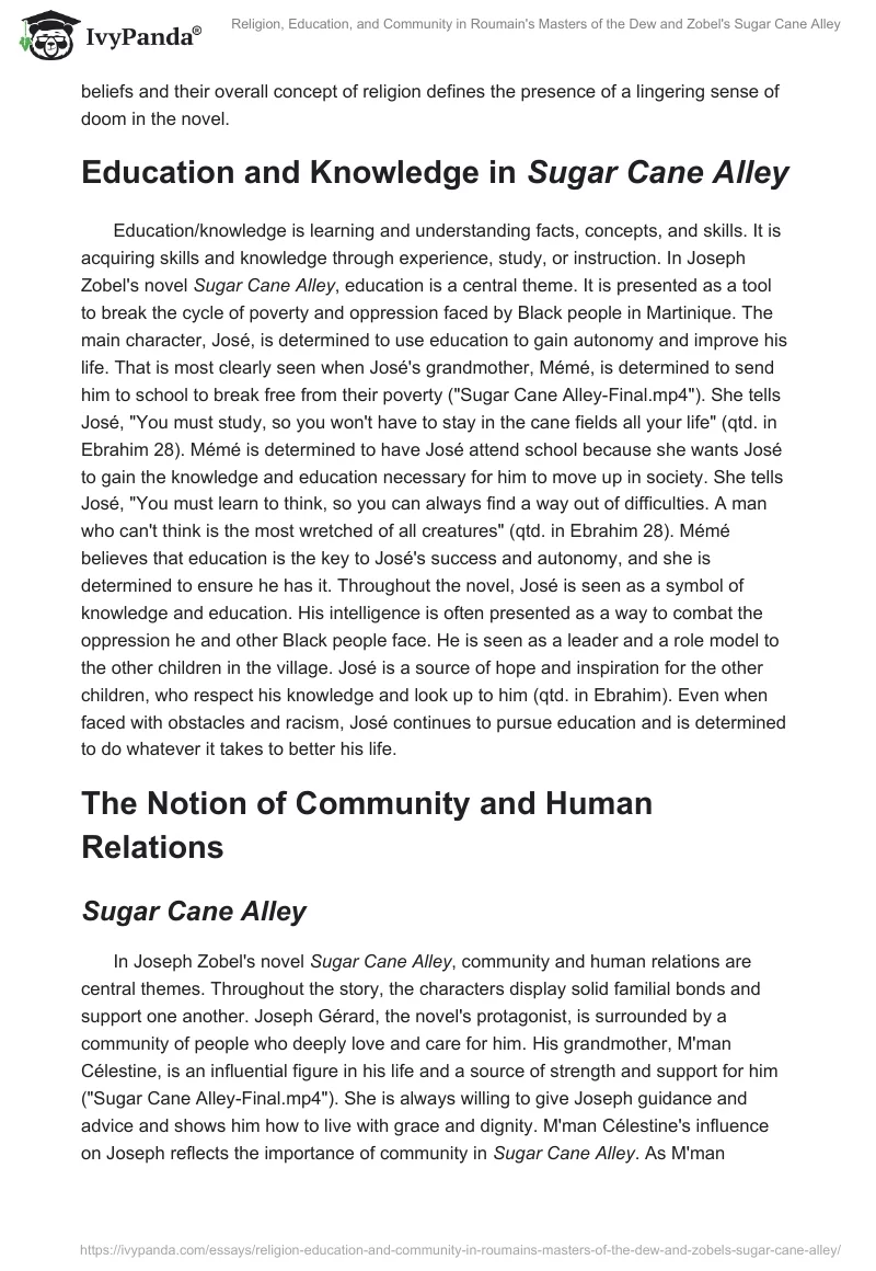 Religion, Education, and Community in Roumain's Masters of the Dew and Zobel's Sugar Cane Alley. Page 2
