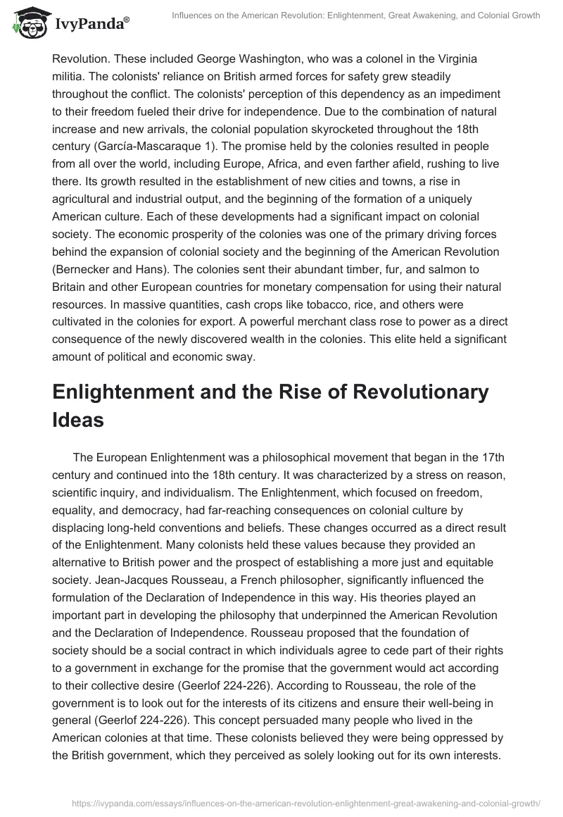 Influences on the American Revolution: Enlightenment, Great Awakening, and Colonial Growth. Page 2