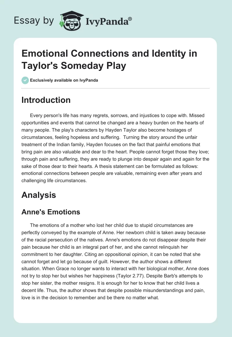 Emotional Connections and Identity in Taylor's Someday Play. Page 1