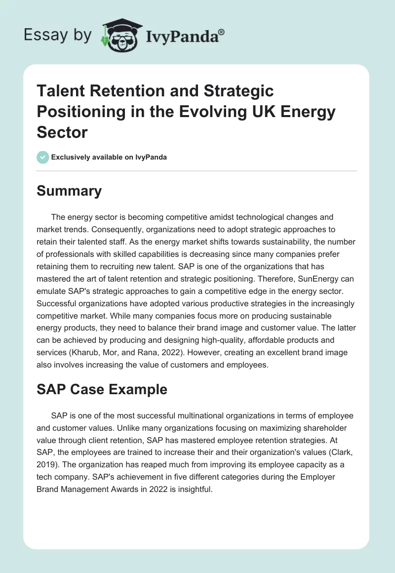 Talent Retention and Strategic Positioning in the Evolving UK Energy Sector. Page 1