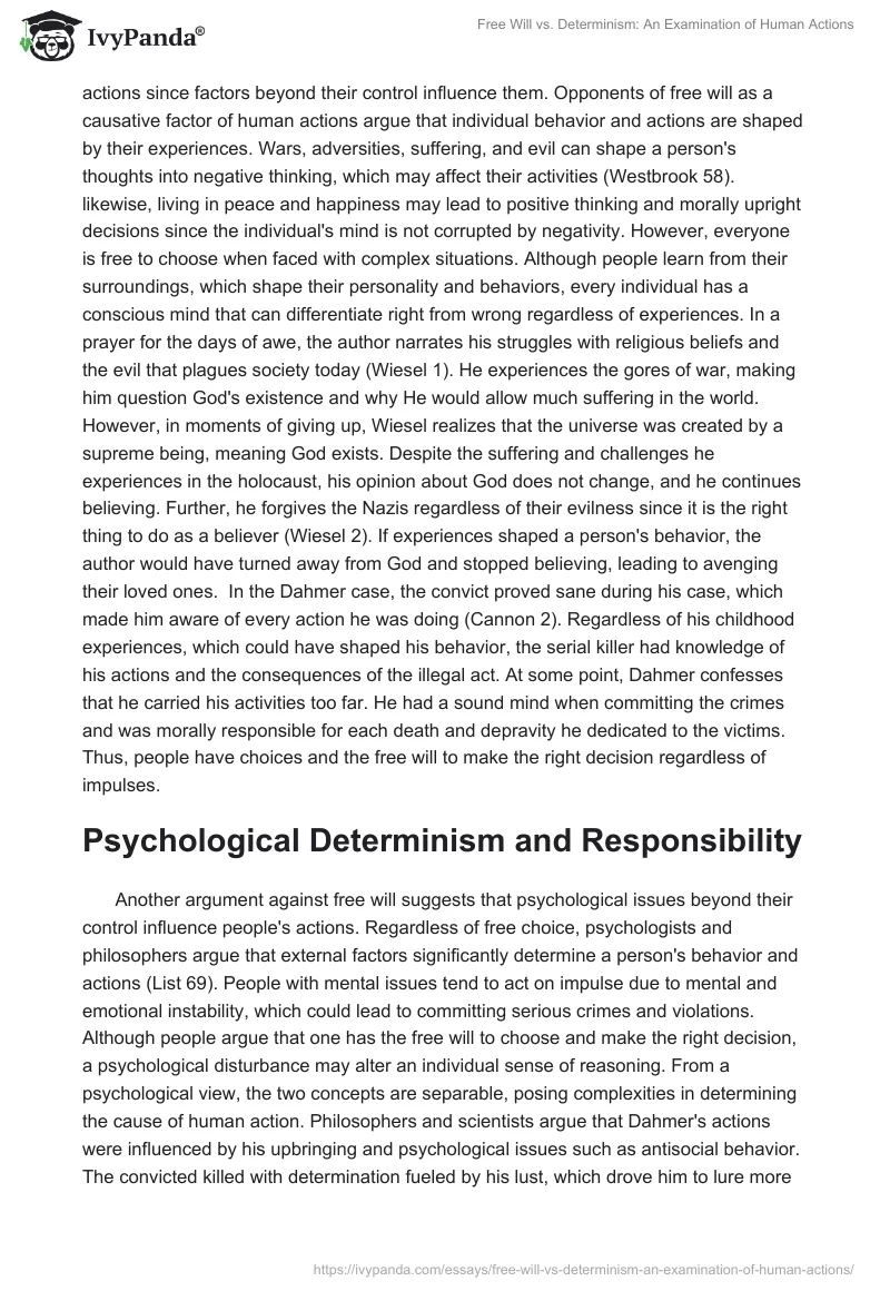 Free Will vs. Determinism: An Examination of Human Actions. Page 2