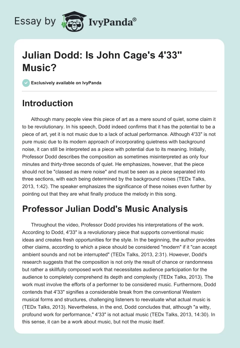 Julian Dodd: Is John Cage's 4'33'' Music?. Page 1