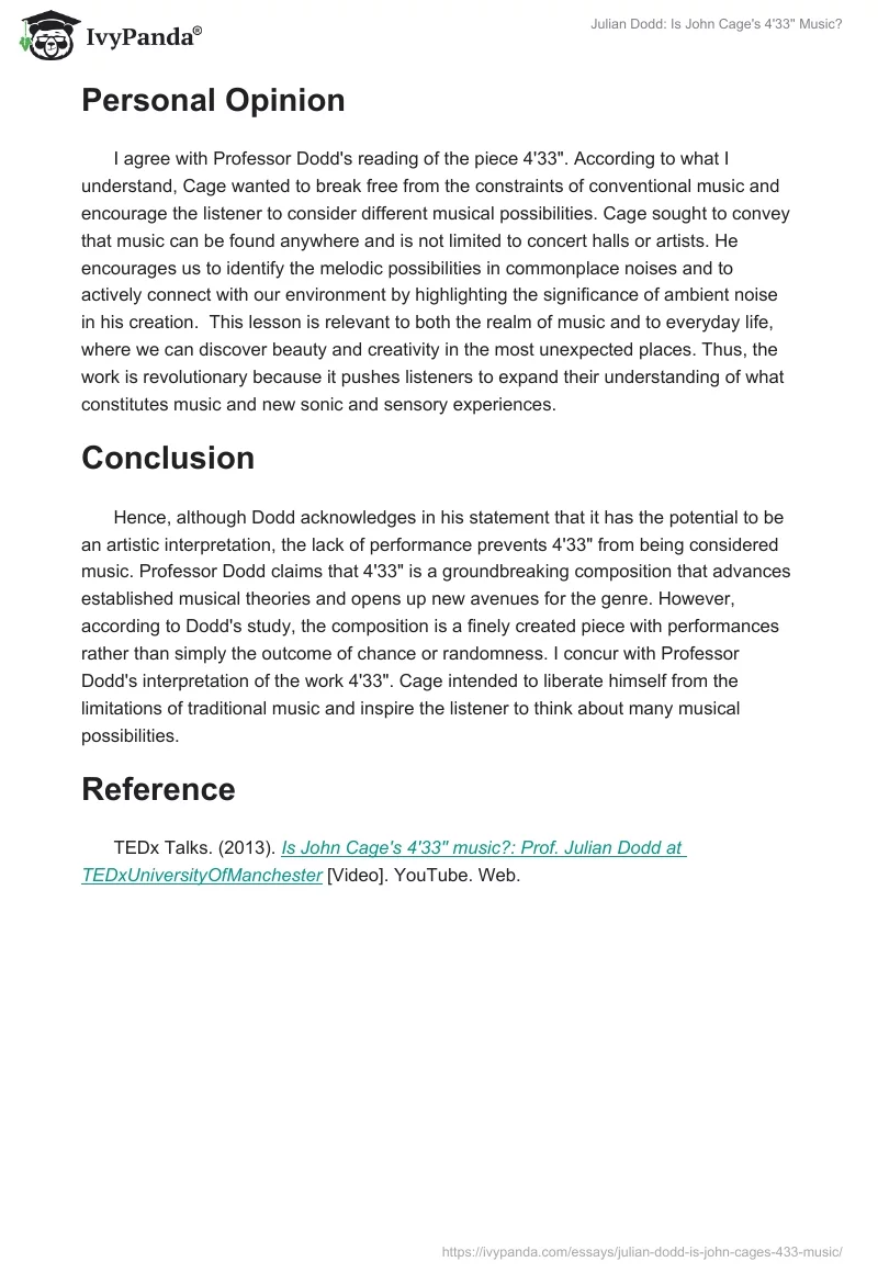 Julian Dodd: Is John Cage's 4'33'' Music?. Page 2
