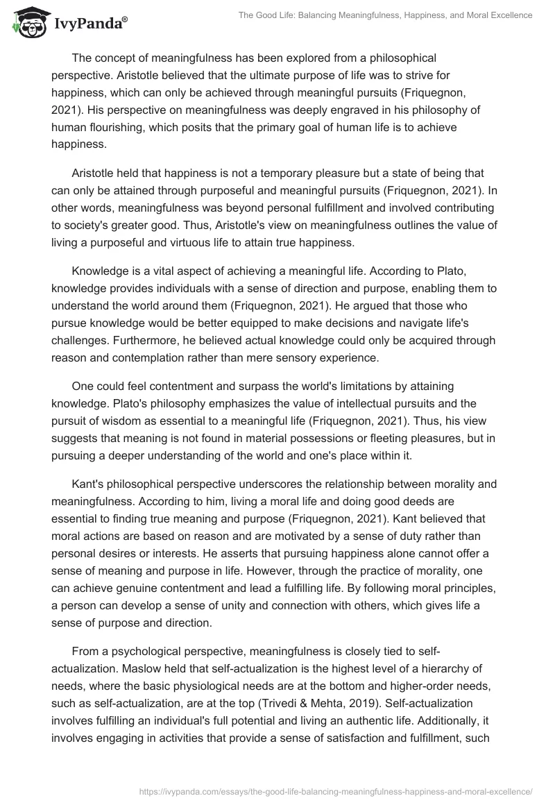 The Good Life: Balancing Meaningfulness, Happiness, and Moral Excellence. Page 2