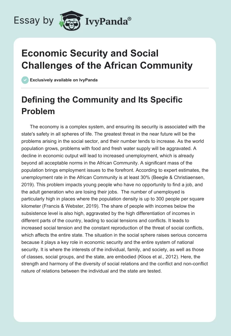 Economic Security and Social Challenges of the African Community. Page 1