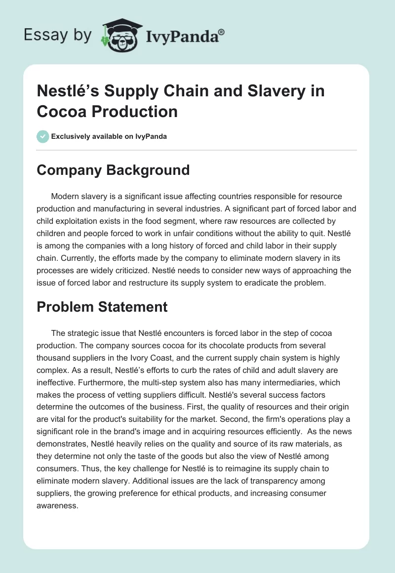 Nestlé’s Supply Chain and Slavery in Cocoa Production. Page 1