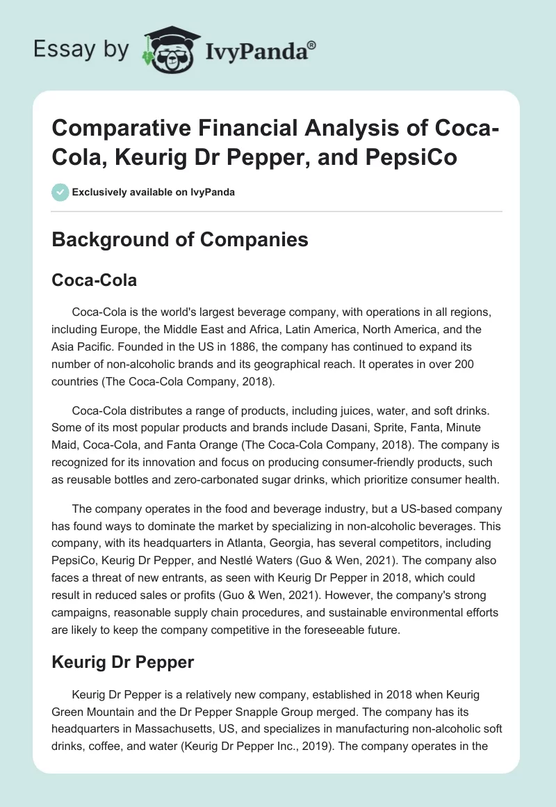 Comparative Financial Analysis of Coca-Cola, Keurig Dr Pepper, and PepsiCo. Page 1