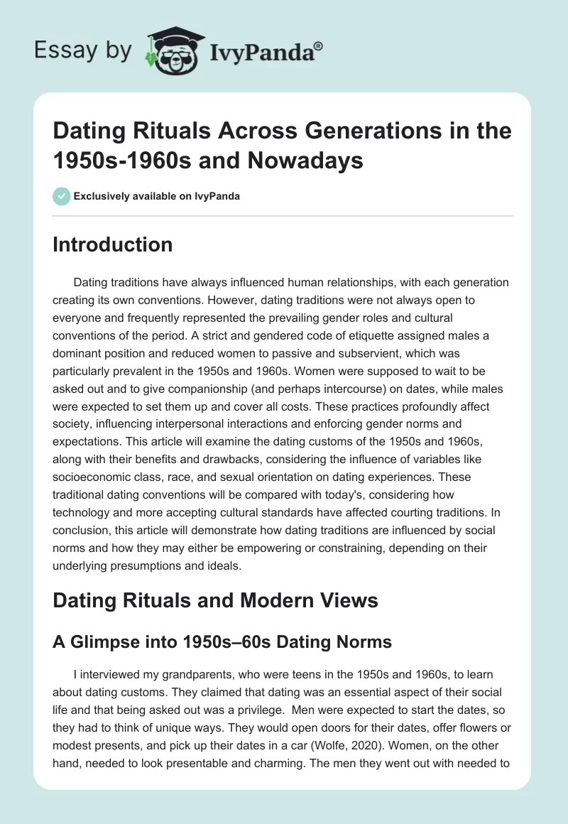 Dating Rituals Across Generations in the 1950s-1960s and Nowadays. Page 1