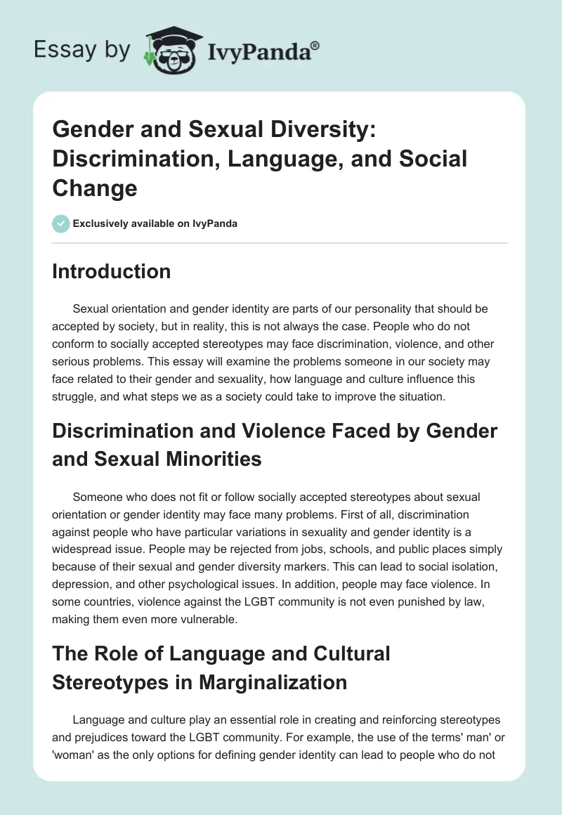 Gender and Sexual Diversity: Discrimination, Language, and Social Change. Page 1