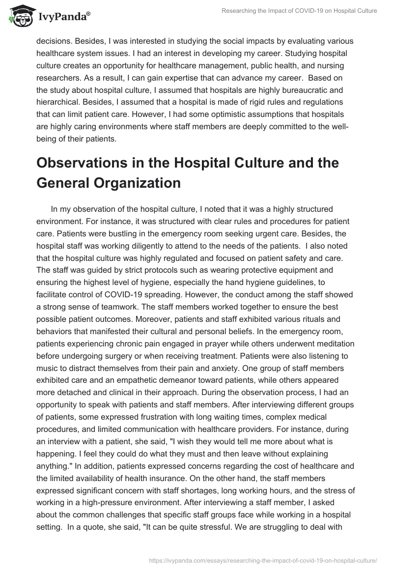 Researching the Impact of COVID-19 on Hospital Culture. Page 2