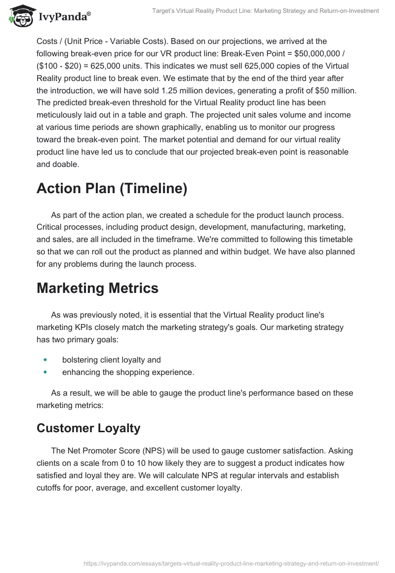 Target’s Virtual Reality Product Line: Marketing Strategy and Return-on-Investment. Page 2