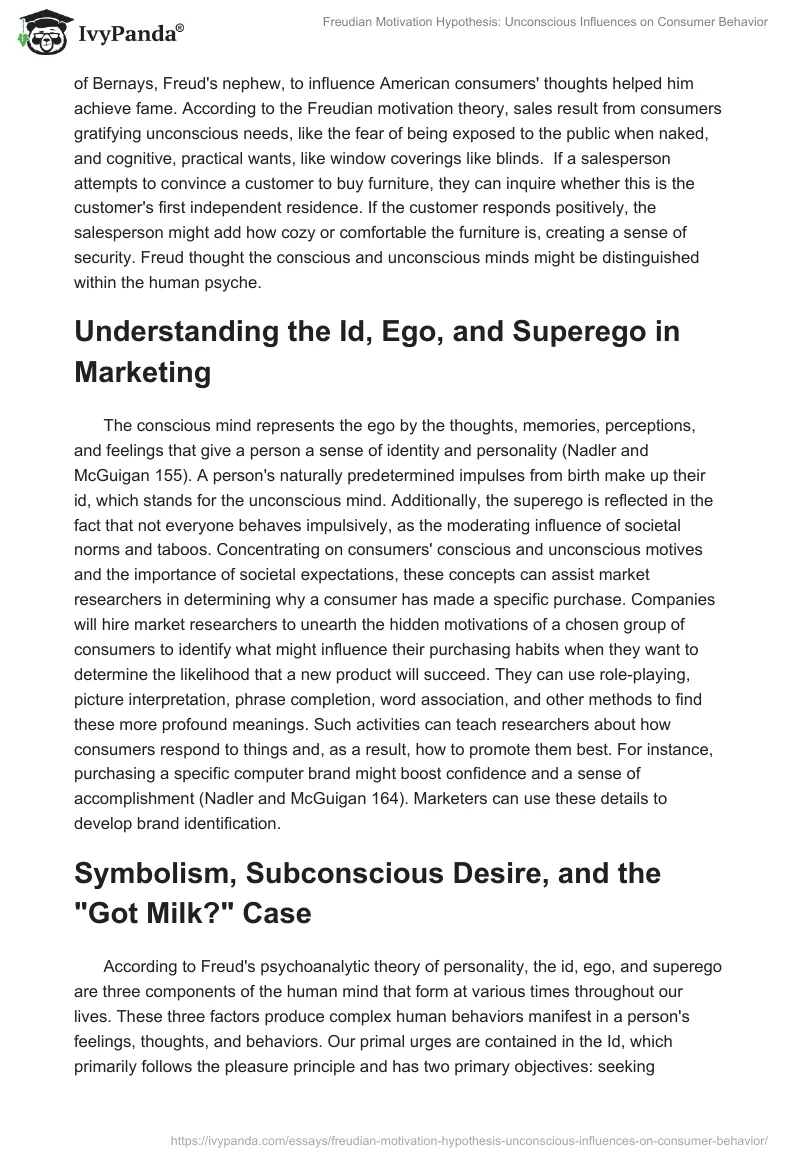 Freudian Motivation Hypothesis: Unconscious Influences on Consumer Behavior. Page 2