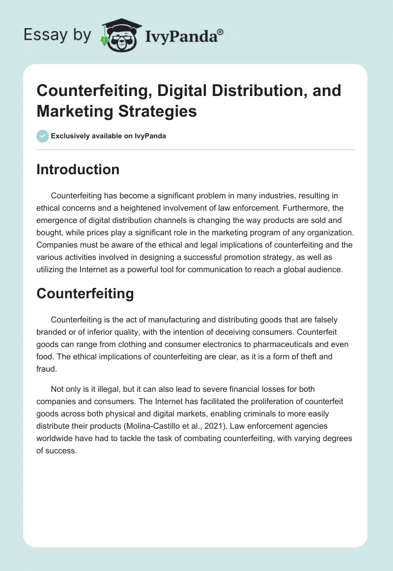 Counterfeiting, Digital Distribution, and Marketing Strategies. Page 1