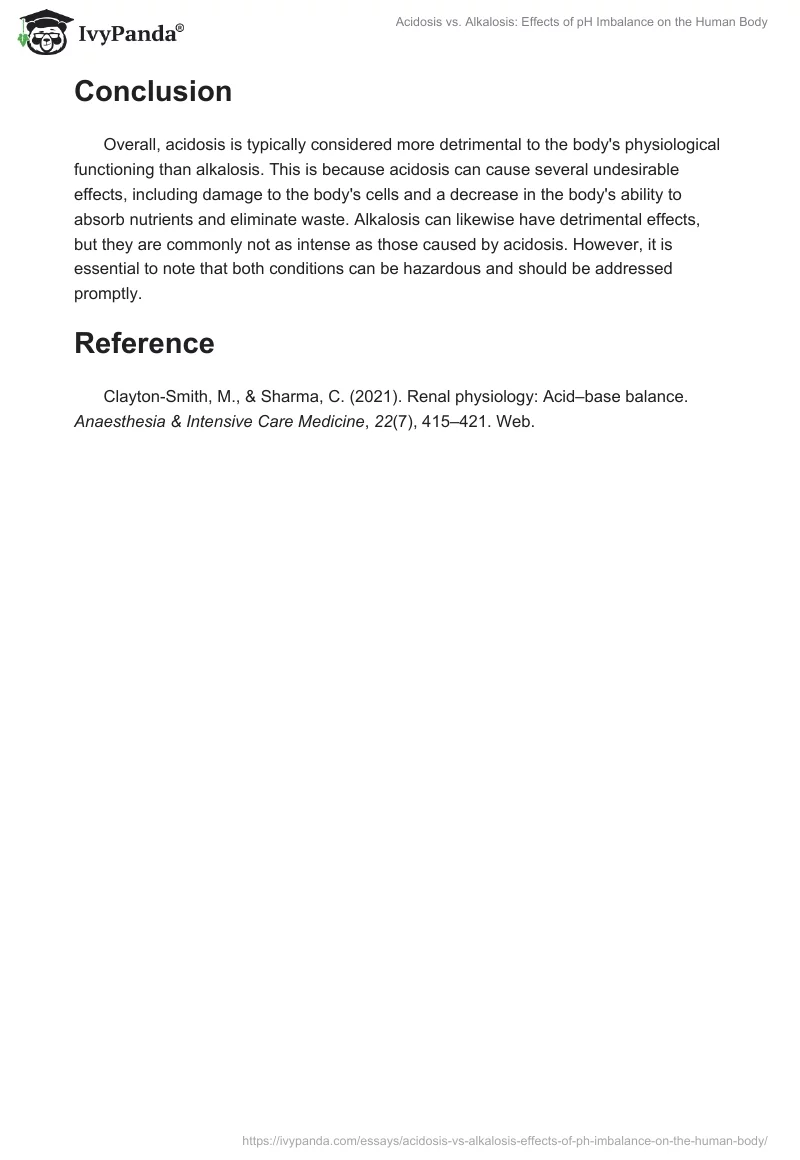 Acidosis vs. Alkalosis: Effects of pH Imbalance on the Human Body. Page 2