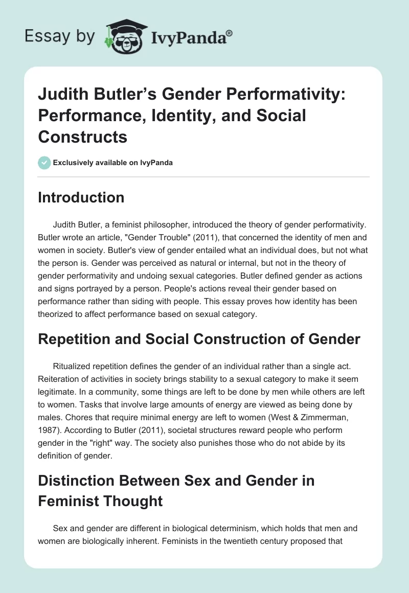 Judith Butler’s Gender Performativity: Performance, Identity, and Social Constructs. Page 1