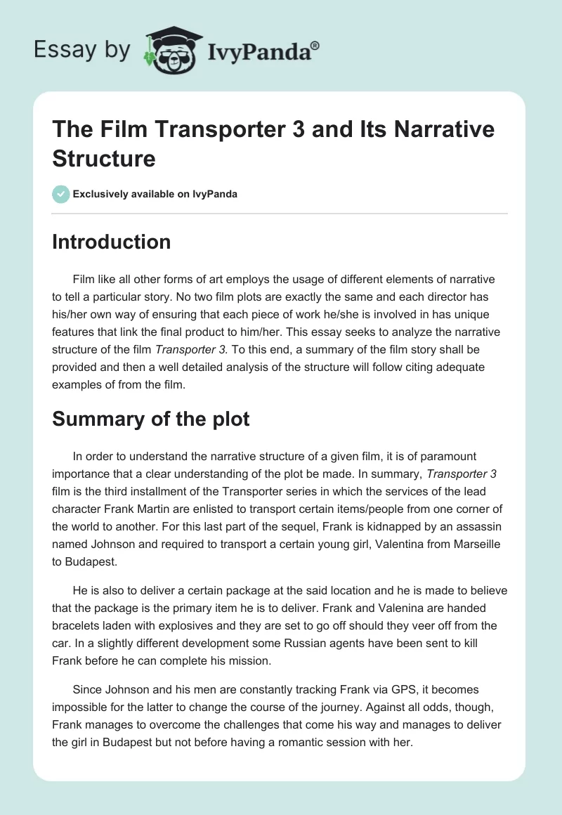 The Film "Transporter 3" and Its Narrative Structure. Page 1