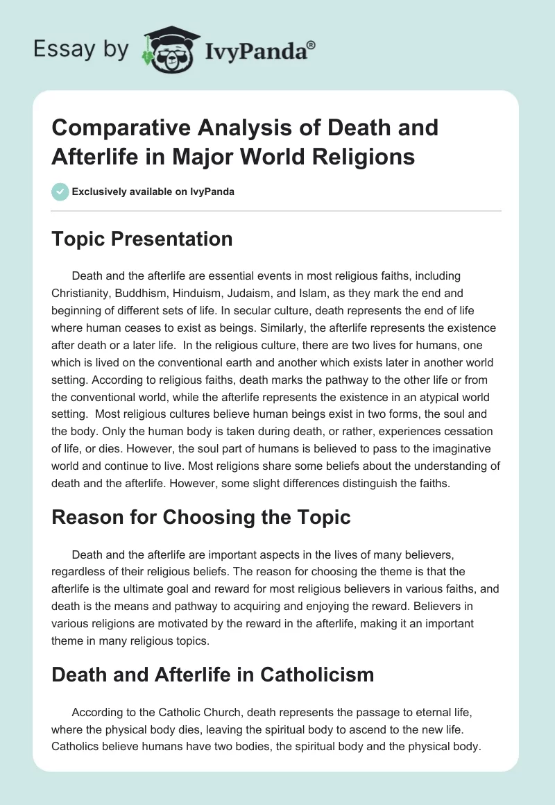 Comparative Analysis of Death and Afterlife in Major World Religions. Page 1